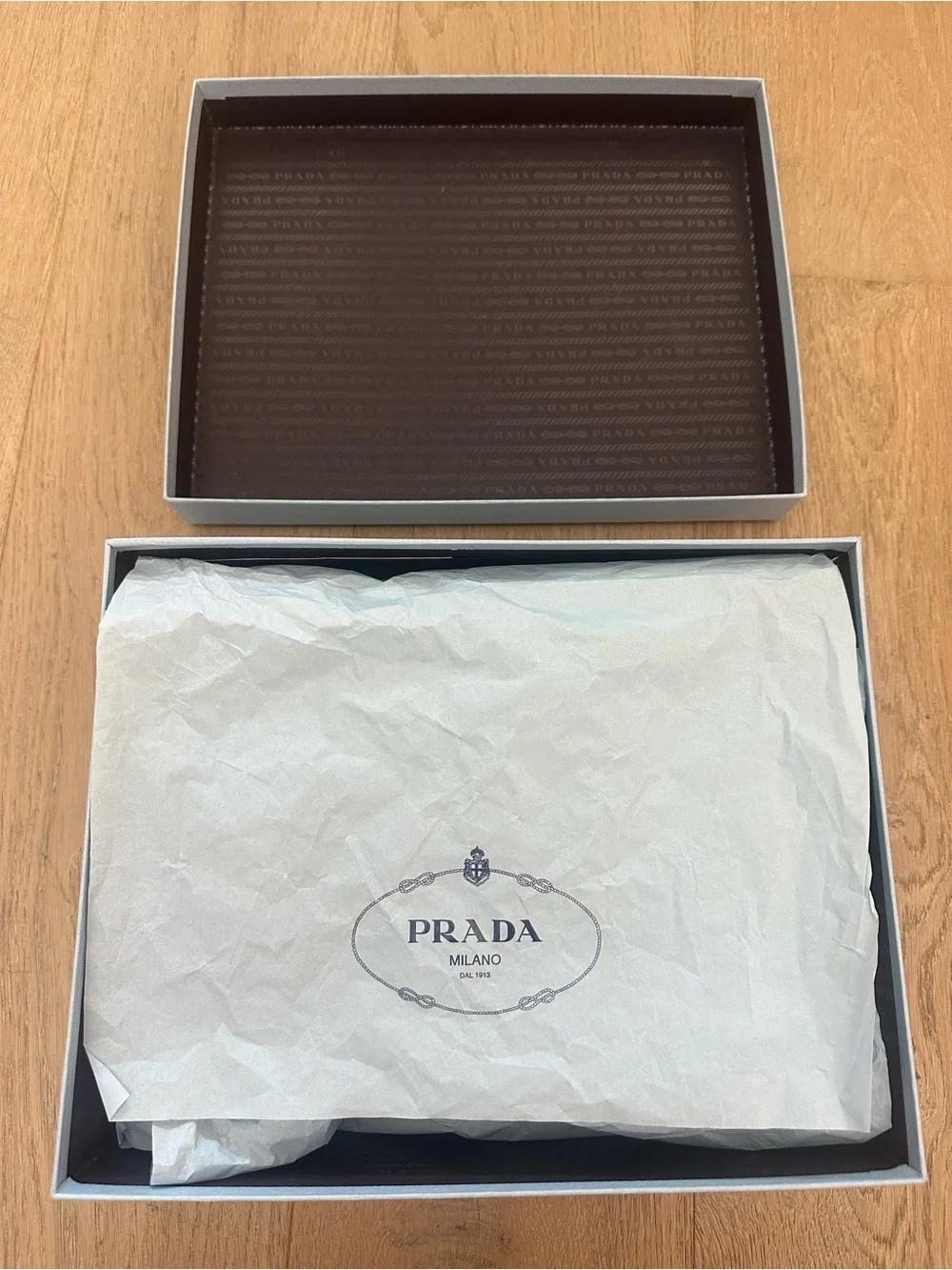 Authentic Prada Milano Designer Shoe Box w/ Original Tissue Paper Luxury Storage